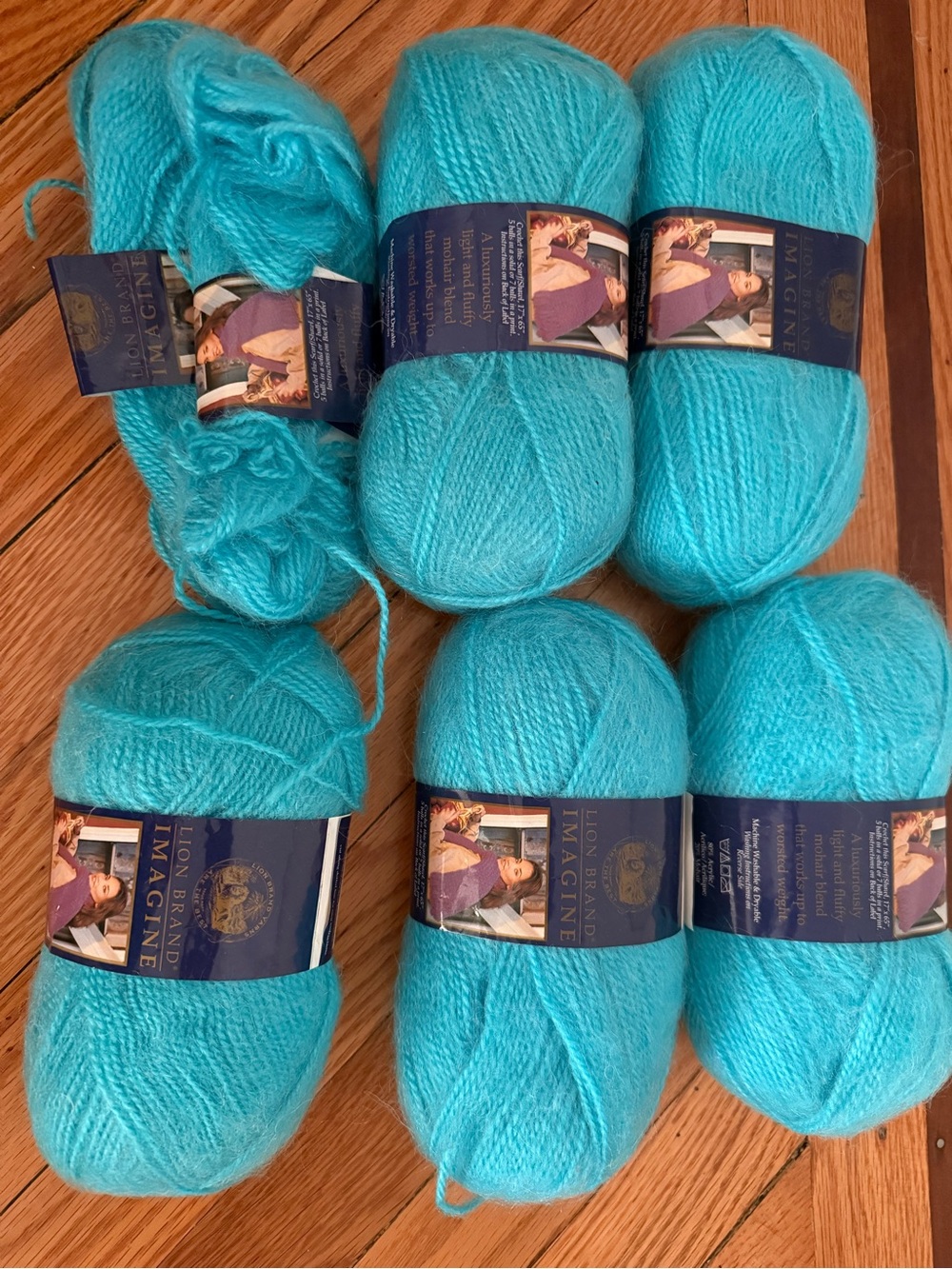 Lion Brand Imagine Yarn - 5 Full Aqua Skeins